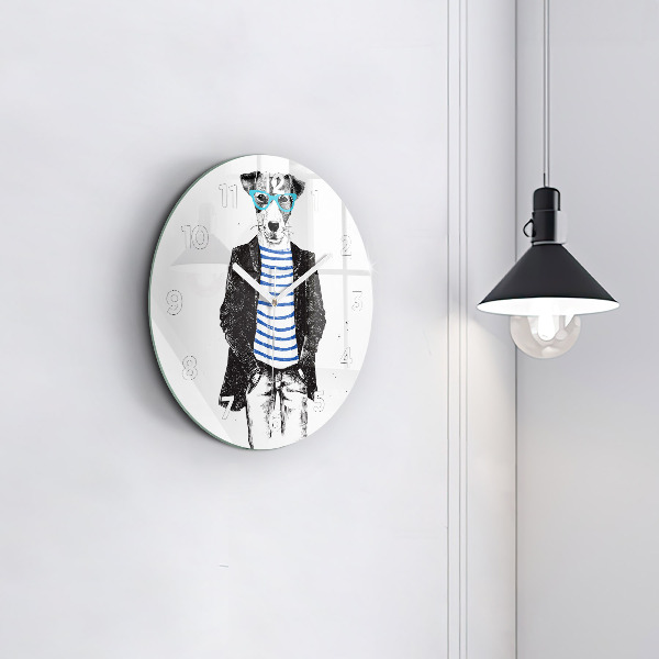 Round glass wall clock A dog in a human body