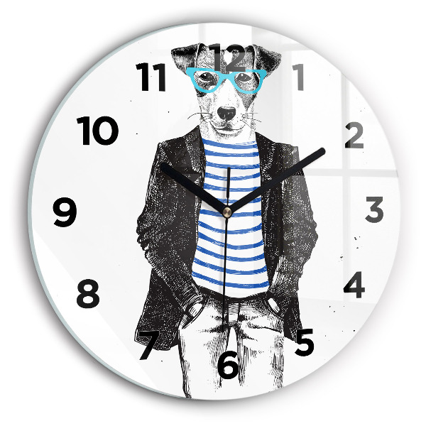 Round glass wall clock A dog in a human body