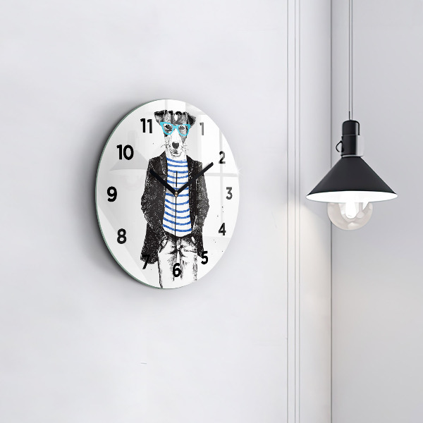 Round glass wall clock A dog in a human body