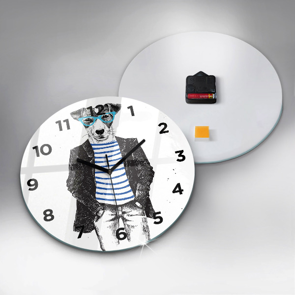 Round glass wall clock A dog in a human body