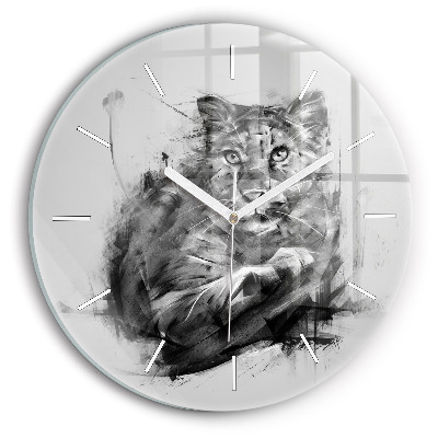 Round glass wall clock Painted lion