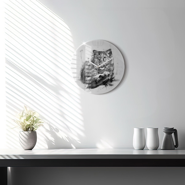 Round glass wall clock Painted lion