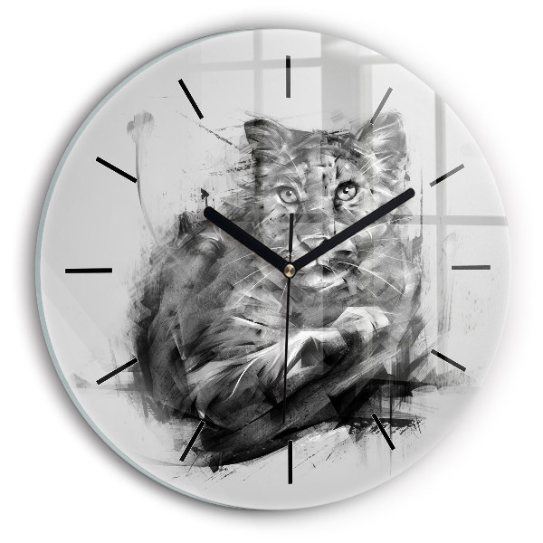 Round glass wall clock Painted lion