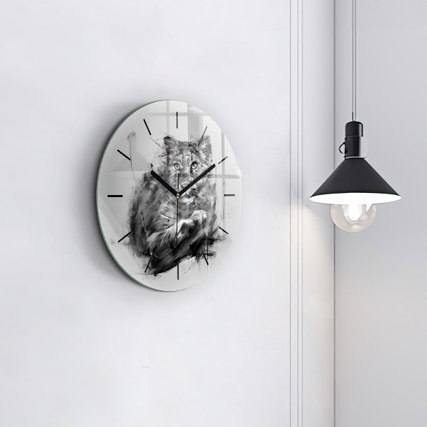 Round glass wall clock Painted lion