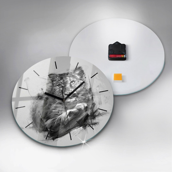Round glass wall clock Painted lion