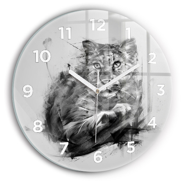 Round glass wall clock Painted lion