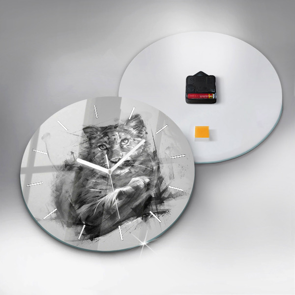 Round glass wall clock Painted lion