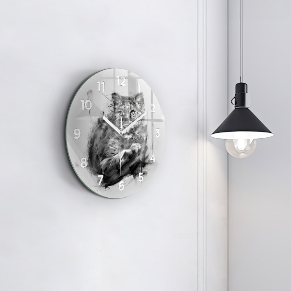 Round glass wall clock Painted lion