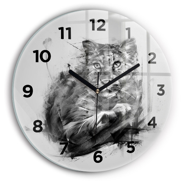 Round glass wall clock Painted lion