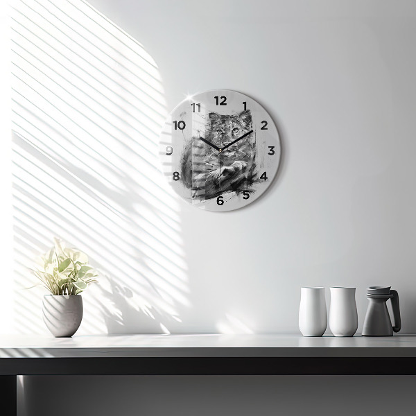 Round glass wall clock Painted lion