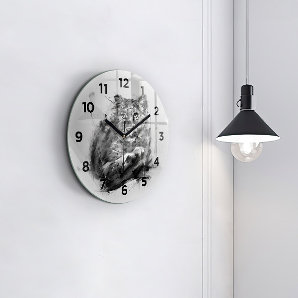 Round glass wall clock Painted lion