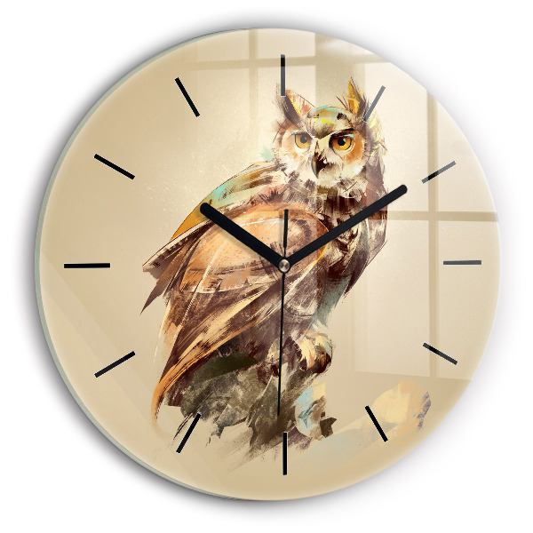 Round glass wall clock Owl - a sign of wisdom
