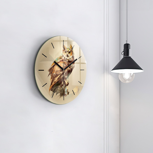 Round glass wall clock Owl - a sign of wisdom