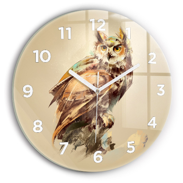 Round glass wall clock Owl - a sign of wisdom