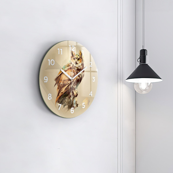 Round glass wall clock Owl - a sign of wisdom