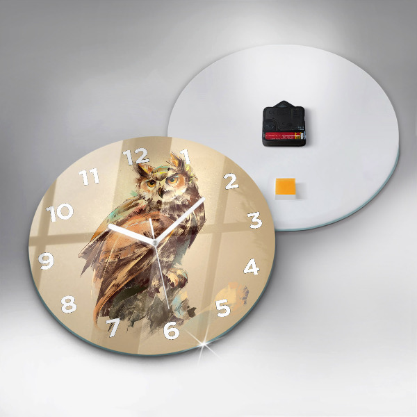 Round glass wall clock Owl - a sign of wisdom