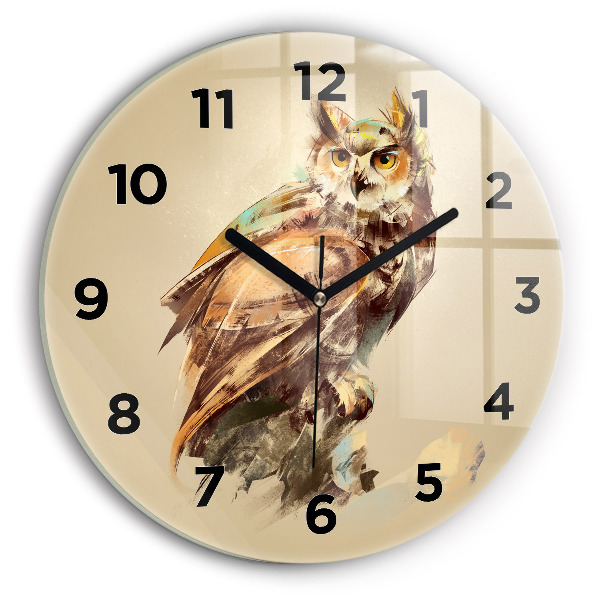 Round glass wall clock Owl - a sign of wisdom