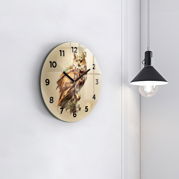 Round glass wall clock Owl - a sign of wisdom