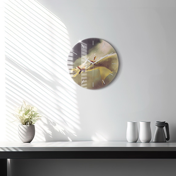 Round glass wall clock Dragon Rider Illustration