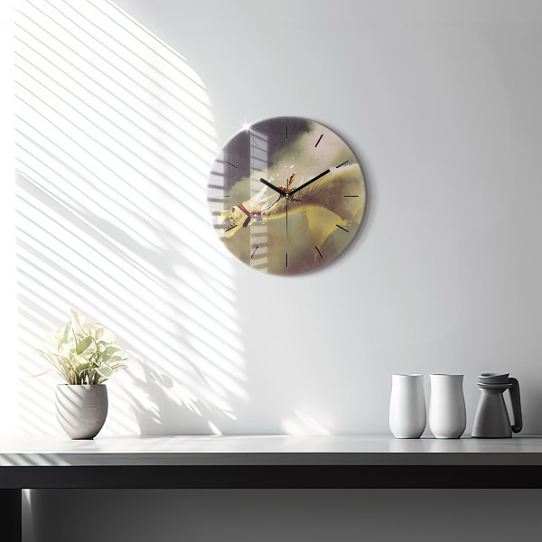 Round glass wall clock Dragon Rider Illustration