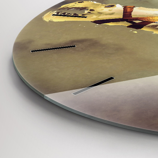 Round glass wall clock Dragon Rider Illustration