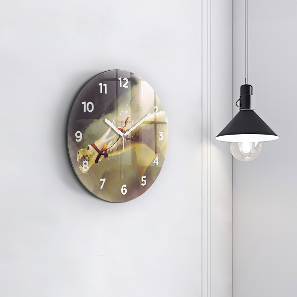 Round glass wall clock Dragon Rider Illustration