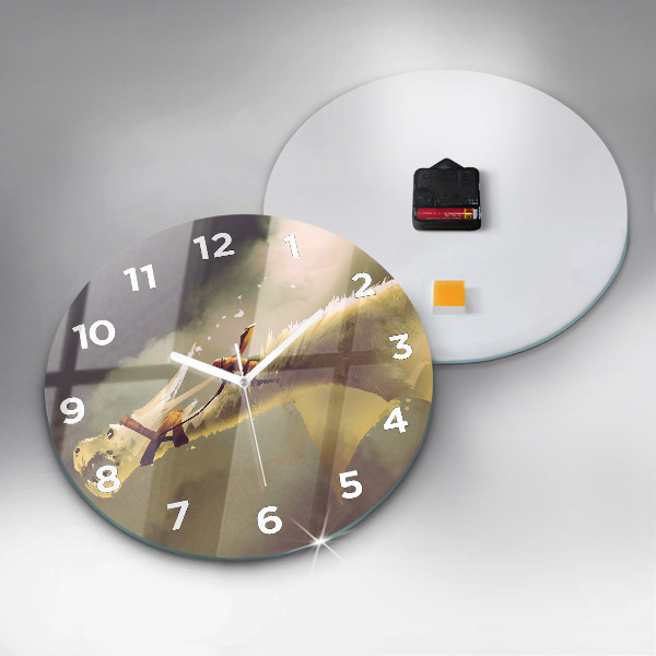 Round glass wall clock Dragon Rider Illustration