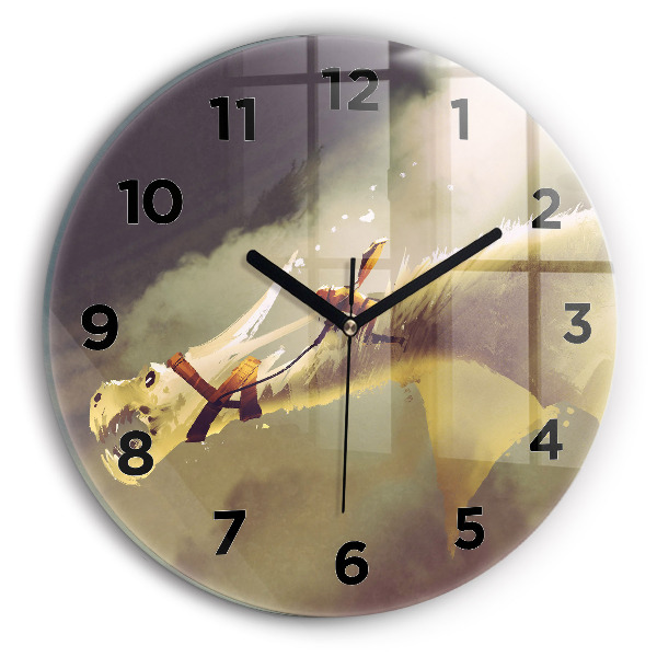 Round glass wall clock Dragon Rider Illustration