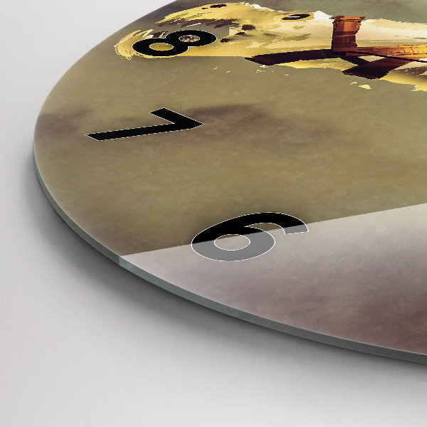 Round glass wall clock Dragon Rider Illustration