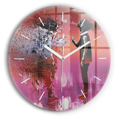 Round glass wall clock Cyberspace
