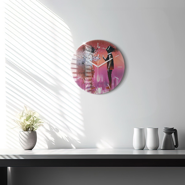 Round glass wall clock Cyberspace