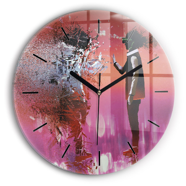Round glass wall clock Cyberspace