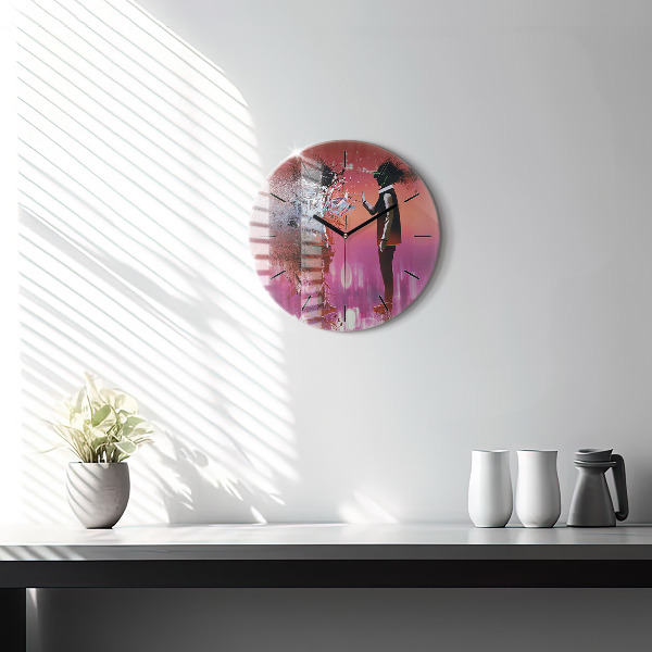 Round glass wall clock Cyberspace