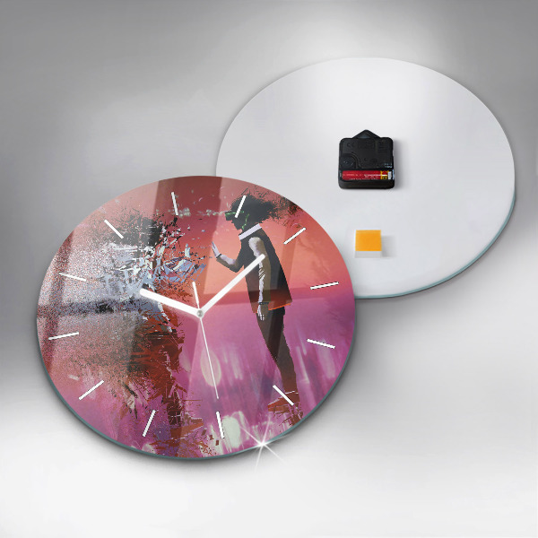 Round glass wall clock Cyberspace
