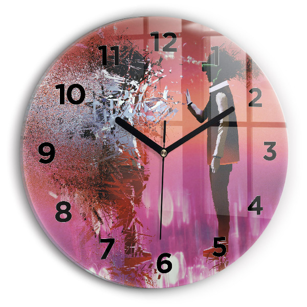 Round glass wall clock Cyberspace