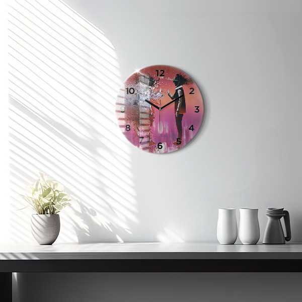 Round glass wall clock Cyberspace