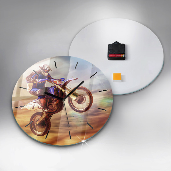 Round glass wall clock Motocross Enduro