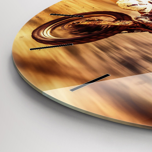 Round glass wall clock Motocross Enduro