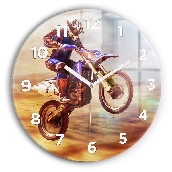 Round glass wall clock Motocross Enduro