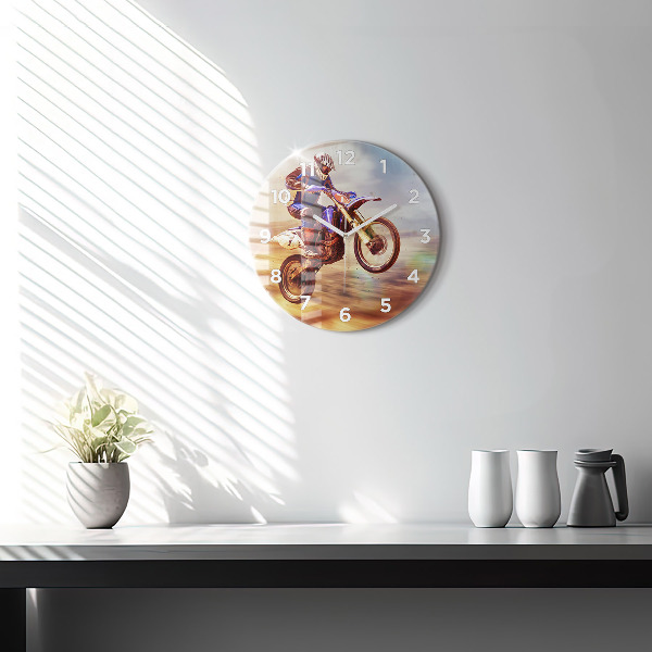 Round glass wall clock Motocross Enduro