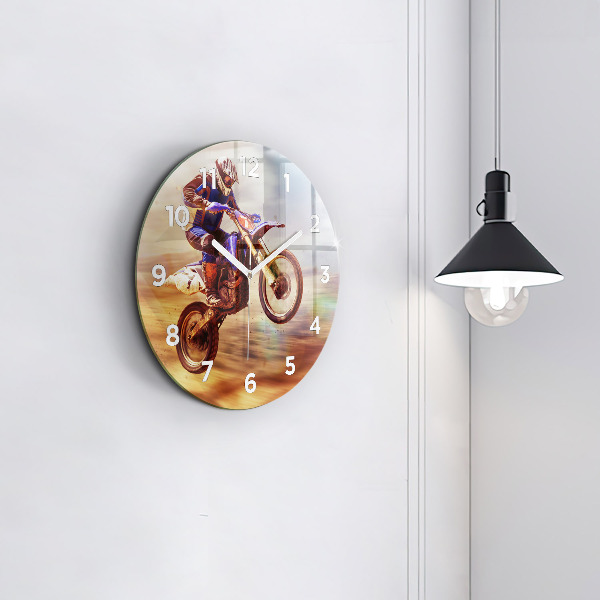 Round glass wall clock Motocross Enduro