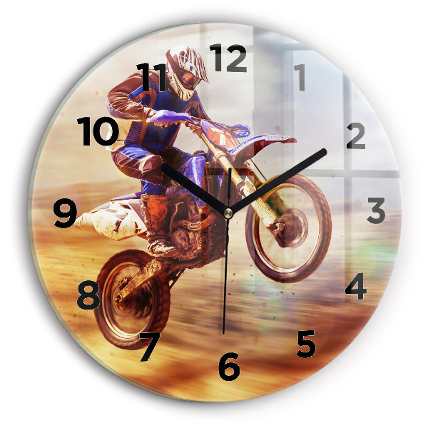 Round glass wall clock Motocross Enduro