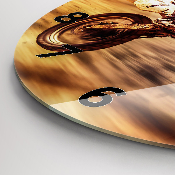 Round glass wall clock Motocross Enduro