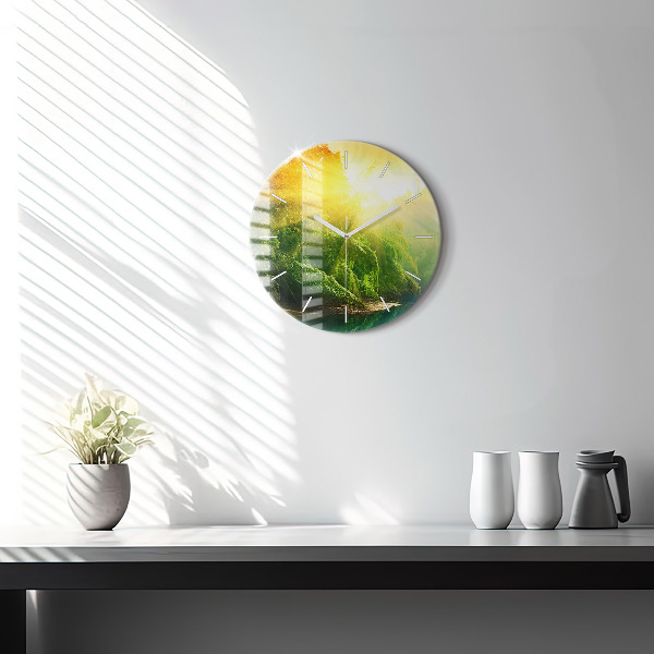 Round glass wall clock Peaceful nature