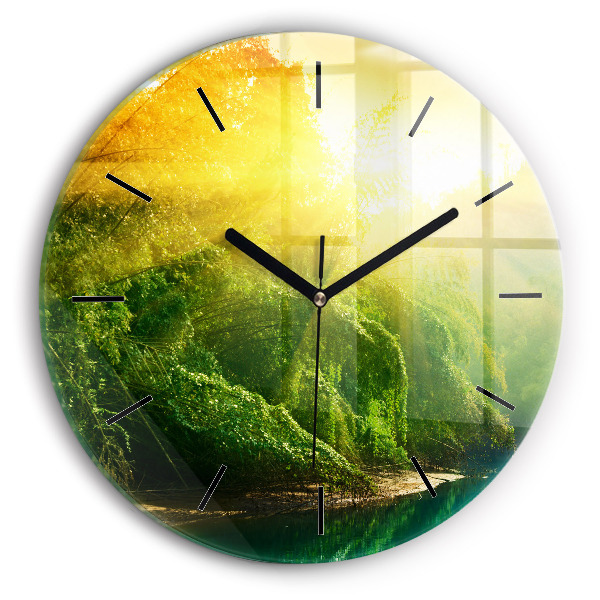 Round glass wall clock Peaceful nature