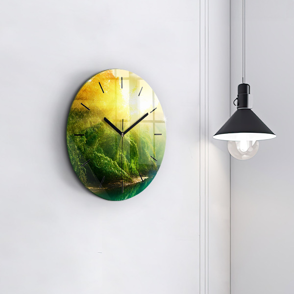 Round glass wall clock Peaceful nature
