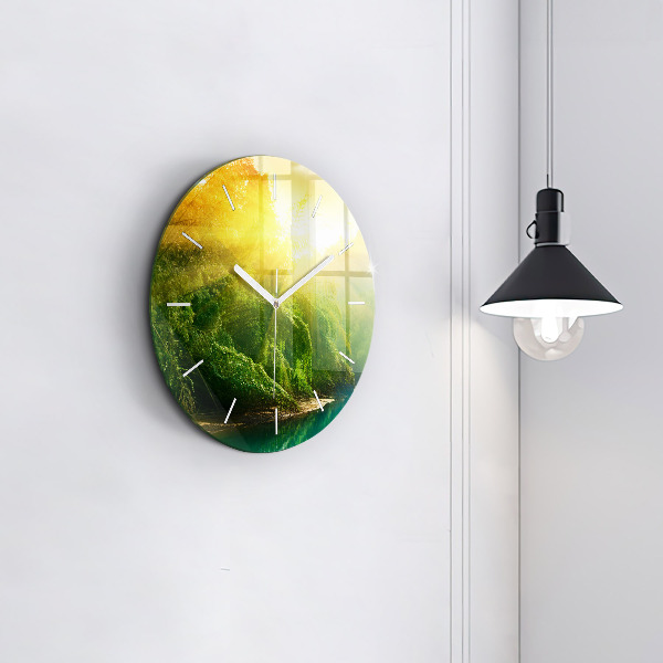 Round glass wall clock Peaceful nature