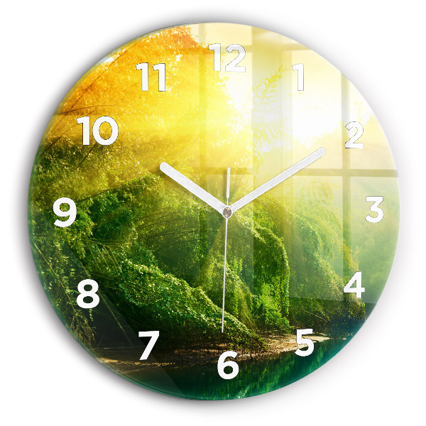 Round glass wall clock Peaceful nature