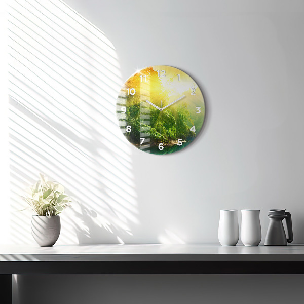 Round glass wall clock Peaceful nature