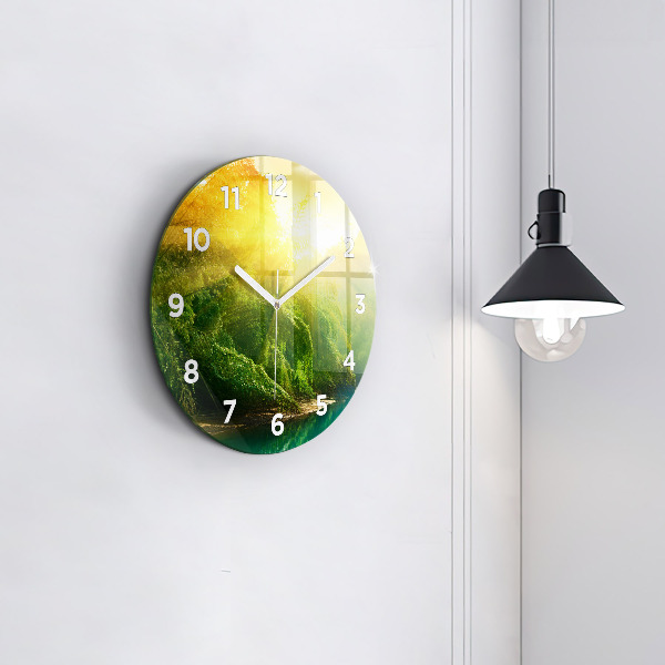Round glass wall clock Peaceful nature